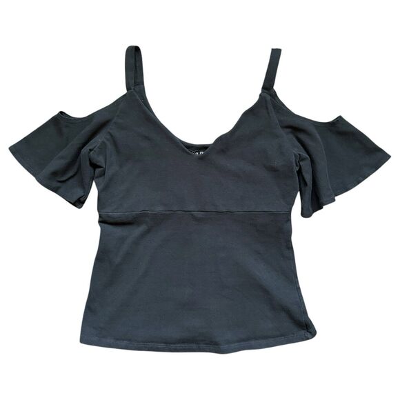 Boston Proper Cold Shoulder Tank Top Women's XS Black Flutter Sleeve Shelf Bra - Picture 2 of 8